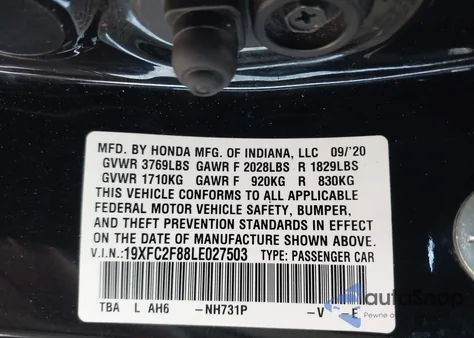 2020 Honda Civic Sport z USA, uszkodzony, nr VIN 19XFC2F88LE027503